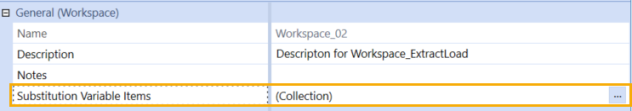 Yellow rectangle box highlighting the Substitution Variable Items property with (Collection) as default. 